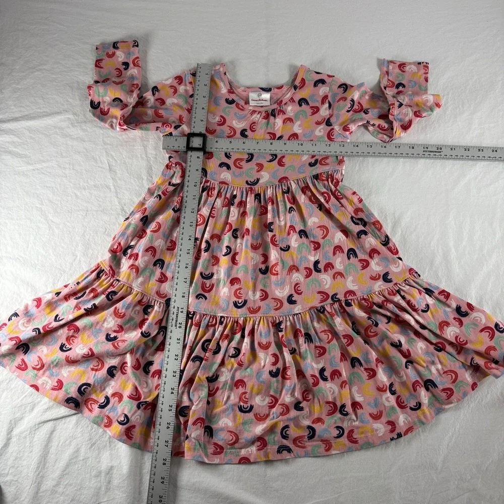 Hanna Andersson‎ Size 4/5 (110cm) Pink Rainbow Print Tiered Long Sleeve Dress